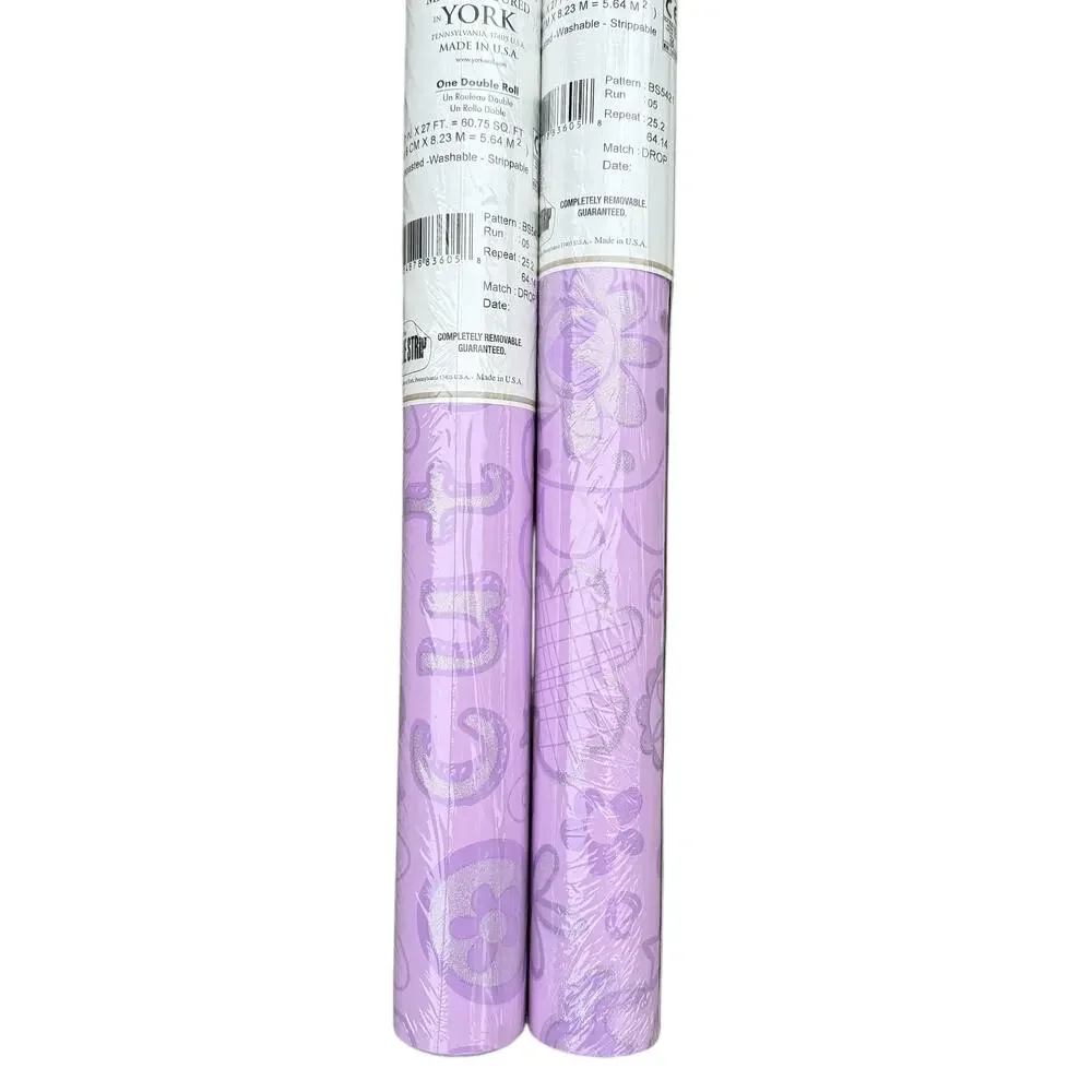 York Fine Wallpaper Purple Floral Style BS5421 Girls Room Washable One Roll NEW